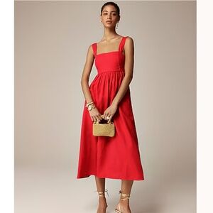 NWT J. Crew Red Squareneck midi dress in linen SZ 18